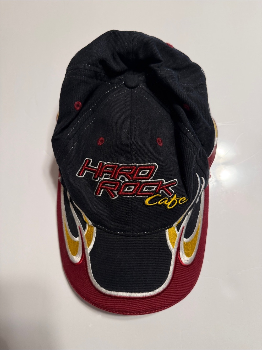 Vintage Hard Rock Cafe Dubai Black Cap with Red and Yellow Flame Accents. NWOT